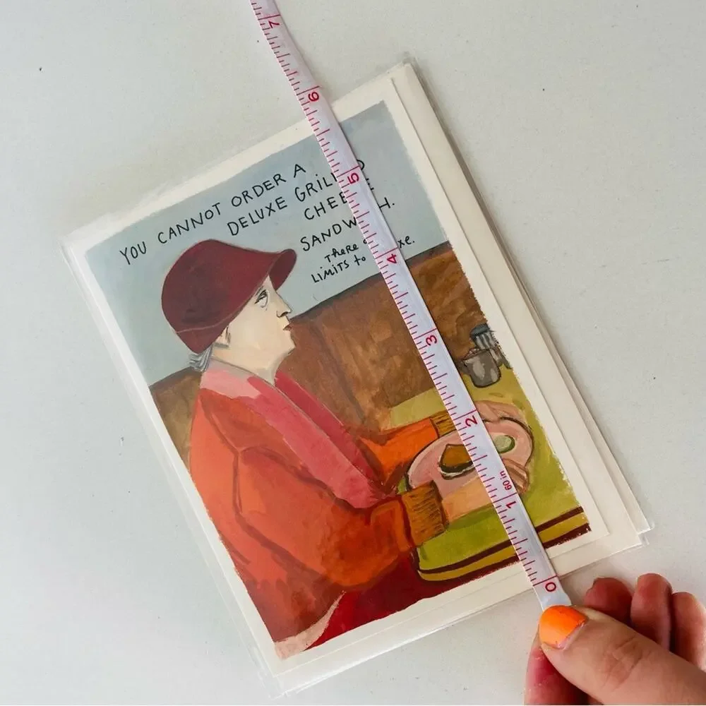 NEW ANTHROPOLOGIE Illustrated Cartoon Comedy Tan Red Pink Greeting Card s/2